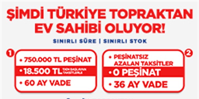 Trkiye topraktan ev sahibi oluyor!