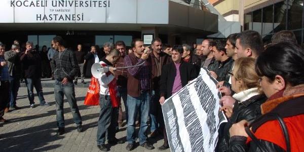 Kocaeli niversitesi hastanede taeron iiler eylem yapt, ameliyatlar durdu