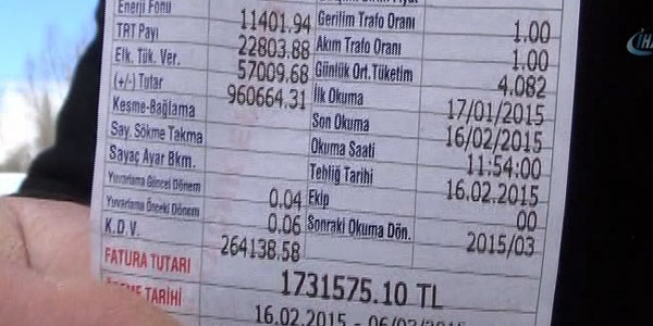 1 milyon 731 bin 575 TL'lik elektrik faturas oku!