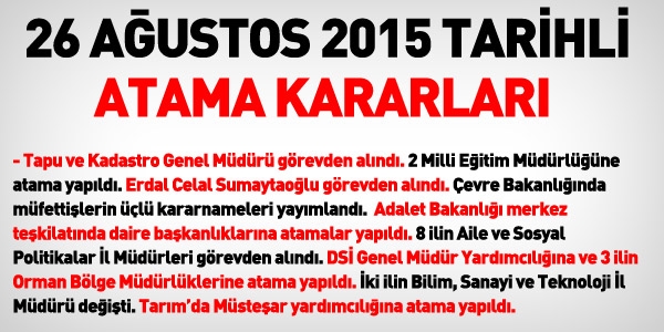 26/08/2015 tarihli atama kararlar