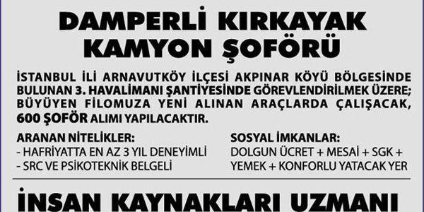 stanbul'da acil 600 kamyon ofr aranyor!