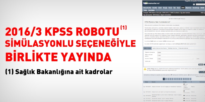 2016/3 KPSS Robotu simlasyon seeneiyle birlikte yaynda