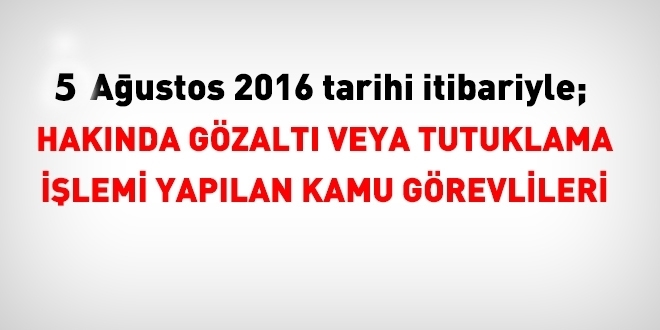 5 Austos 2016 itibariyle hakknda ilem yaplan kamu grevlileri