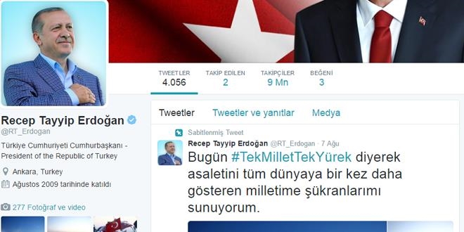 Erdoan tam o saatte tweet atmaya balad