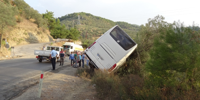 Yolcu otobsn devrilmekten zeytin aac kurtard