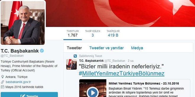 Babakanlktan '15 Temmuz' tweeti