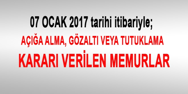 7 Ocak 2017 tarihi itibariyle haklarnda ilem yaplan kamu personeli