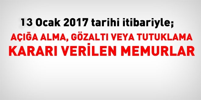 13 Ocak 2017 tarihi itibariyle haklarnda ilem yaplan kamu personeli