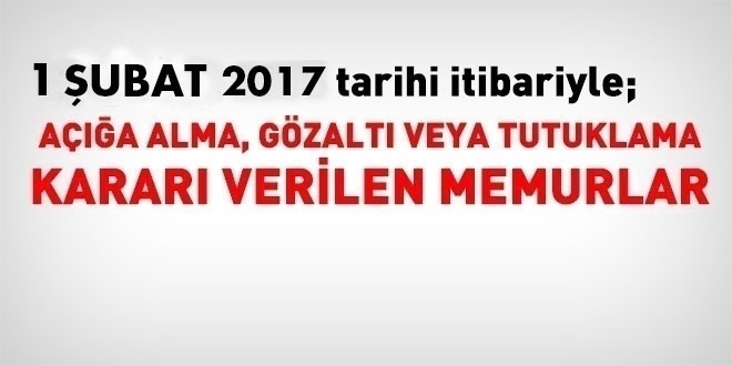 1 ubat 2017 tarihi itibariyle haklarnda ilem yaplan kamu personeli