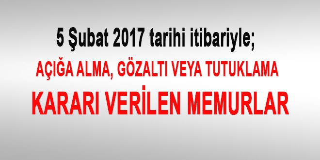 5 ubat 2017 tarihi itibariyle haklarnda ilem yaplan kamu personeli