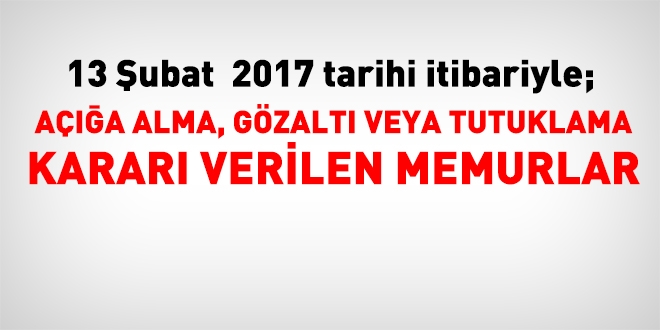 13 ubat 2017 tarihi itibariyle haklarnda ilem yaplan kamu personeli