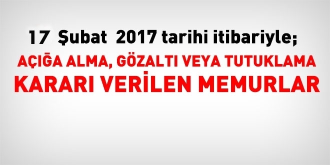 17 ubat 2017 tarihi itibariyle haklarnda ilem yaplan kamu personeli