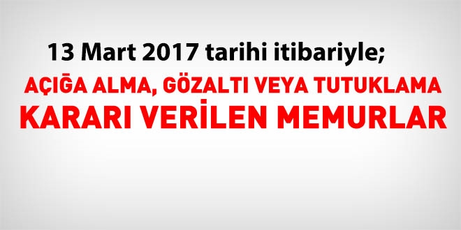 13 Mart 2017 tarihi itibariyle haklarnda ilem yaplan kamu personeli