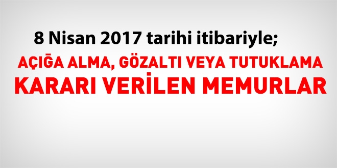 8 Nisan 2017 tarihi itibariyle haklarnda ilem yaplan kamu personeli