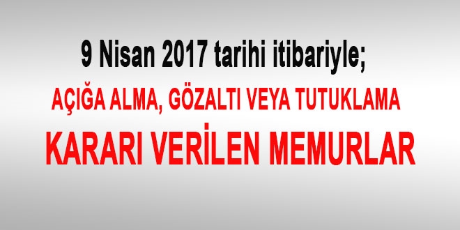 9 Nisan 2017 tarihi itibariyle haklarnda ilem yaplan kamu personeli