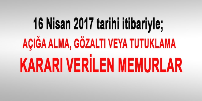 16 Nisan 2017 tarihi itibariyle haklarnda ilem yaplan kamu personeli