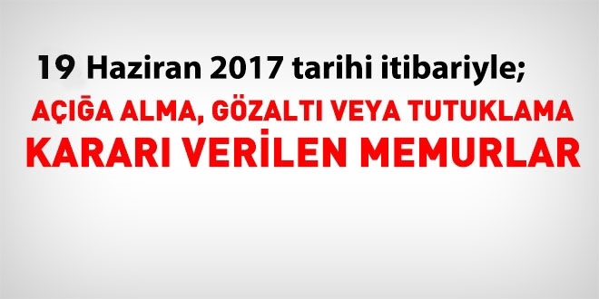 19 Haziran 2017 tarihi itibariyle haklarnda ilem yaplan kamu personeli