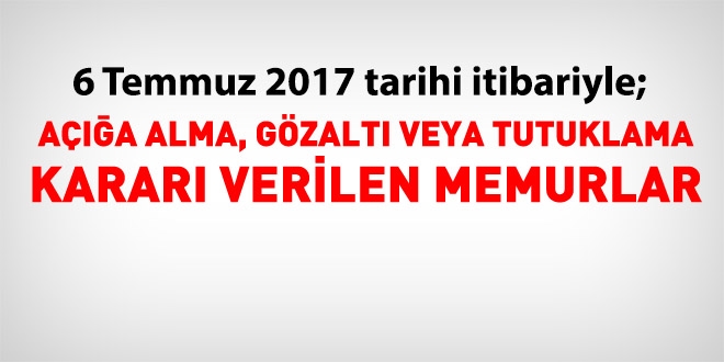 6 Temmuz 2017 tarihi itibariyle haklarnda ilem yaplan kamu personeli