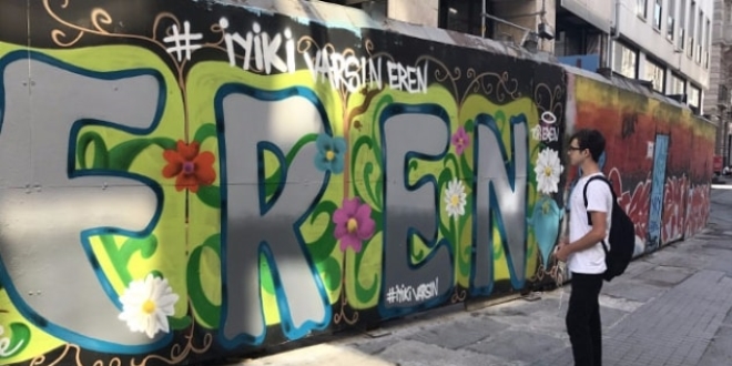 Eren Bülbül için İstiklal Caddesi'nde grafiti yapıldı ...