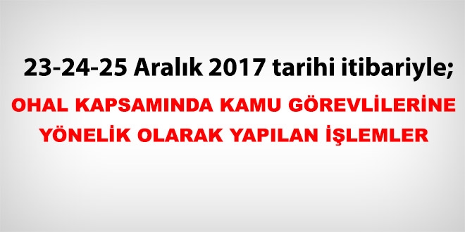 23-24-25 Aralk 2017 tarihi itibariyle haklarnda ilem yaplan kamu personeli