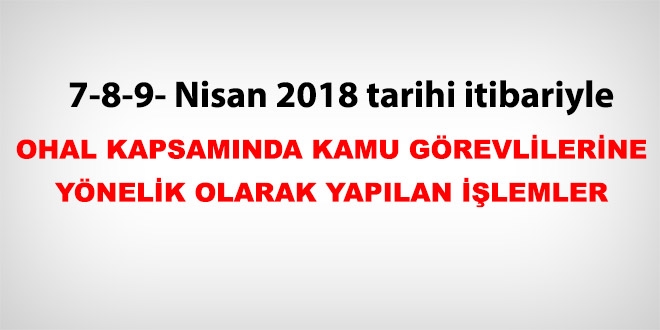 7-8-9 Nisan 2018 tarihi itibariyle haklarnda ilem yaplan kamu personeli