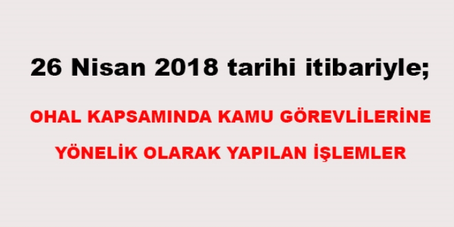 26 Nisan 2018 tarihleri itibariyle haklarnda ilem yaplan kamu personeli