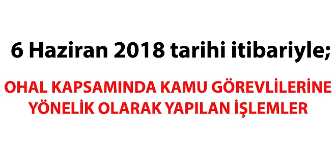 6 Haziran 2018 tarihi itibariyle haklarnda ilem yaplan kamu personeli