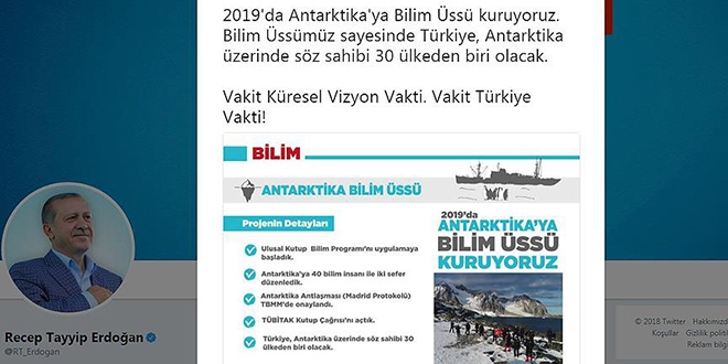 Erdoan'dan Antarktika'da bilim ss paylam