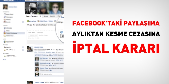 Facebook'tan yaplan paylama disiplin cezasna iptal karar