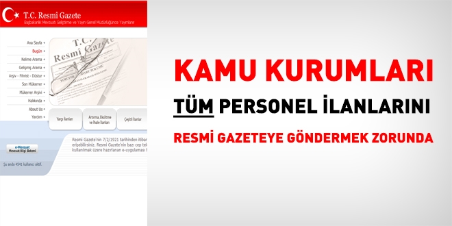 Tm personel alm ilanlar Resmi Gazetede yaymlanacak