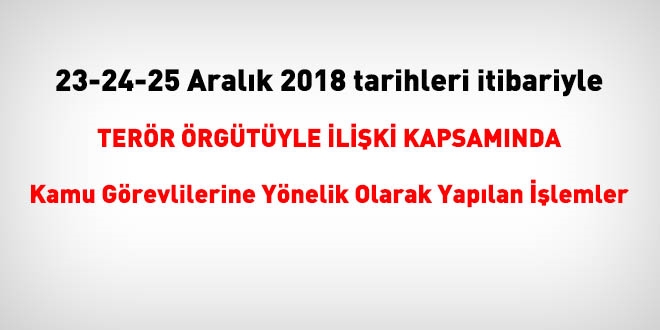 23-24-25 Aralk 2018 tarihleriitibariyle FET'den haklarnda ilem yaplanlar