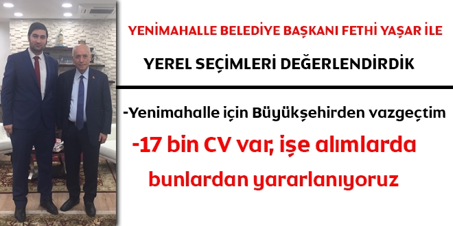 Yenimahalle iin Bykehir'den vazgetim