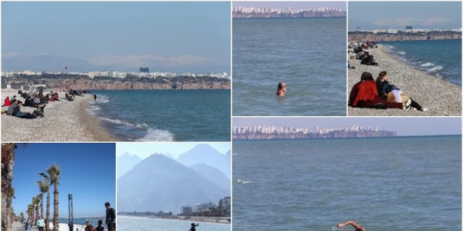 Antalya'da gneli havada deniz keyfi