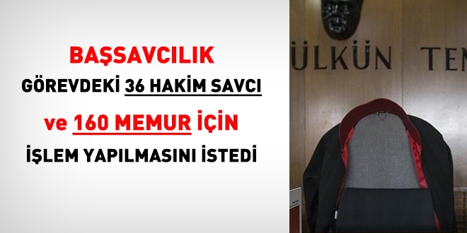 Grevdeki 36 hakim savc ve 160 memur iin ilem yaplmas istendi