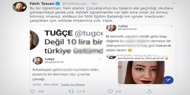 Fatih Tezcan'n gndeme tad kadn, retmen deil!