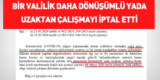 Dnml yada uzaktan almay iptal eden 3. valilik oldu