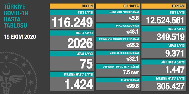 Koronavirs tablosu gncellendi. Say 2 bini geti